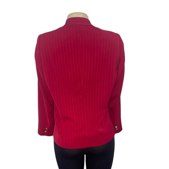 Vintage Alonso Women's Red Pinstripe Blazer With Gold Diamond Buttoned Cuffs - Picture 3 of 6